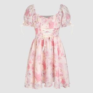 SOLD NWT Cottagecore Cider Floral Lace Up Puffy Sleeve With Bows Mini Dress XL